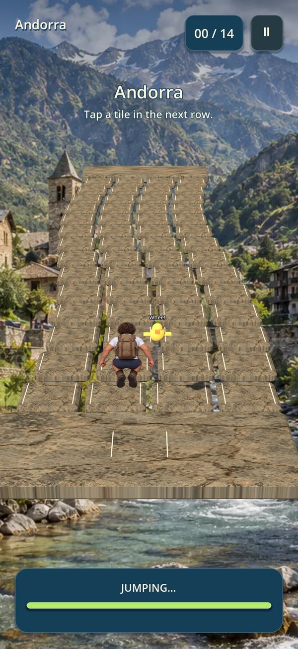 The traveler jumping between stones